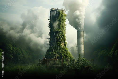 ,A factory's smoking stack raises awareness about the environmental impact of industrial activities, urging a shift towards cleaner alternatives