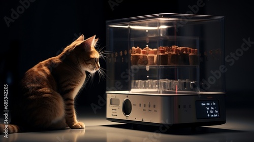 A self-guided pet feeder dispensing food with precision at the set schedule.