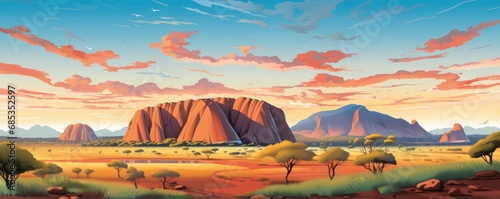 Uluru Ayers rock before sunset at Australia. Generative ai