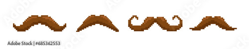 Pixel mustache vector man retro icon. 8 bit moustache vintage accessory