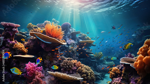 Underwater coral reef and sea life background