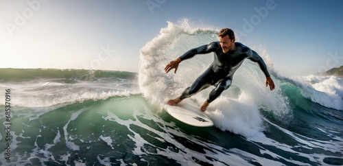 A fearless surfer riding a wave.
