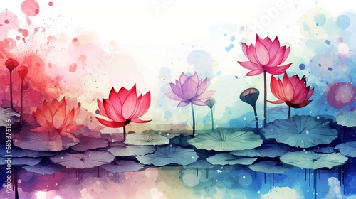 Elegant lotus flower with watercolor style for background and invitation wedding card, AI generated