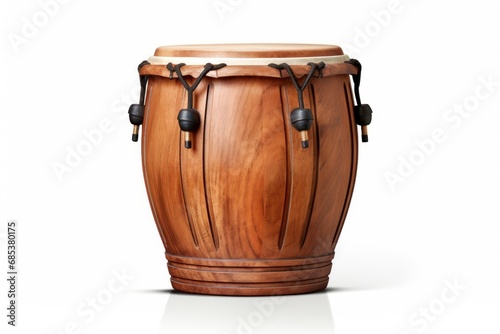 Bongo drum isolated on a white background. Traditional percussion musical instrument of Afro-Cuban and Latin American culture. Perfect for musical themes, rhythm concepts, and cultural designs.