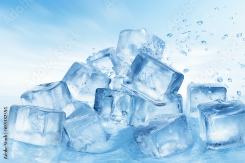 Crystal clear ice cubes as background