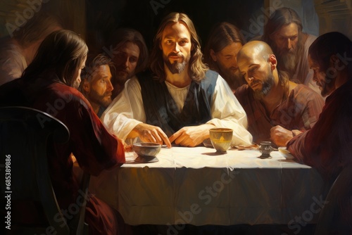 The Last Supper, capturing profound moment of last supper with jesus christ and the 12 apostles in a stunning representation of biblical faith, history, and devotion. Bible religion god .