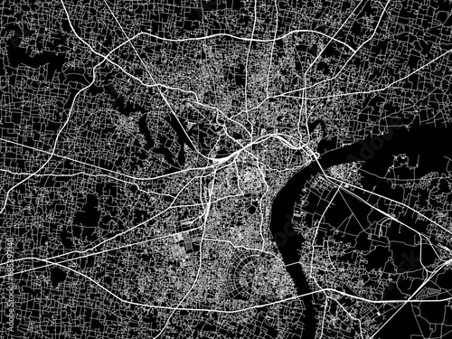 Vector road map of the city of Varanasi in the Republic of India with white roads on a black background.