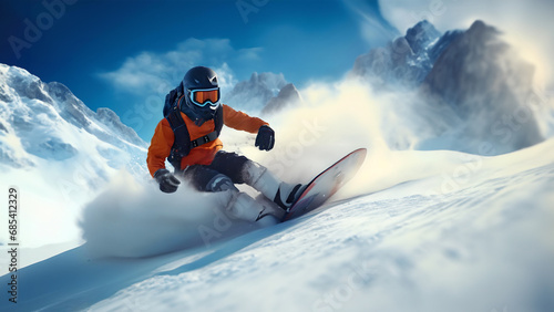 Thrilling snowboarding adventures on mountain slopes: An extreme sporting experience. 