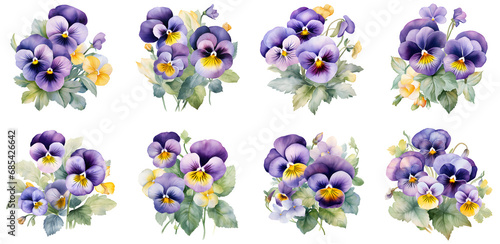 Pansy flower watercolor illustration clipart. Generative AI 