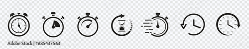 Enhance your projects with our Timers Icon Set on a transparent background. Precision-designed Stopwatch symbols for vector illustrations and countdown timer graphics.