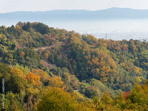 秋の信貴山と奈良盆地の風景