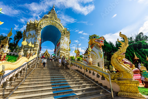Wat Saeng Kaeo Phothiyan-Chiang Rai:12November2023,atmosphere inside the temple area,there are tourists of many nationalities stopping by to make merit and admire the beauty of the sculptures thailand