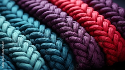 The intricate fibers of braided ropes intertwine like a colorful thread, tied together in a complex knot that symbolizes strength, unity, and the wild spirit of adventure