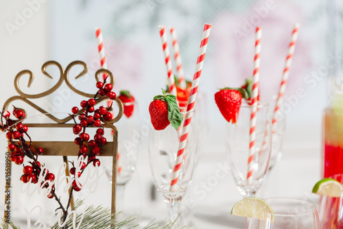 Festive Drink Design with Fun Swirly Straws and Strawberries