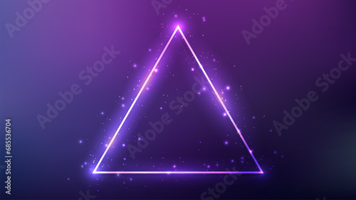 Neon triangle frame with shining effects and sparkles