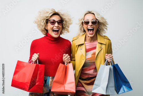 cheerful and funny happy 2 woman are shopping