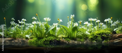 Tiny edible flowers in Brazil called wild garlic are smaller than 1 centimeter copy space image