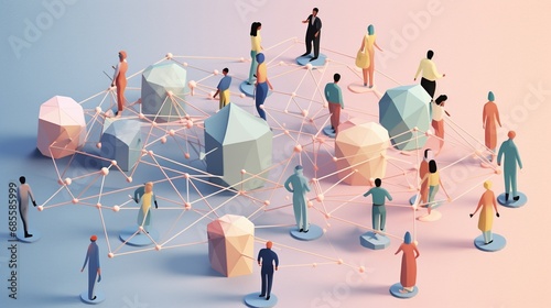 An interconnected web of diverse IT professionals collaborating on a shared project, with each individual contributing their unique expertise, surrounded. 3D Illustration, banner