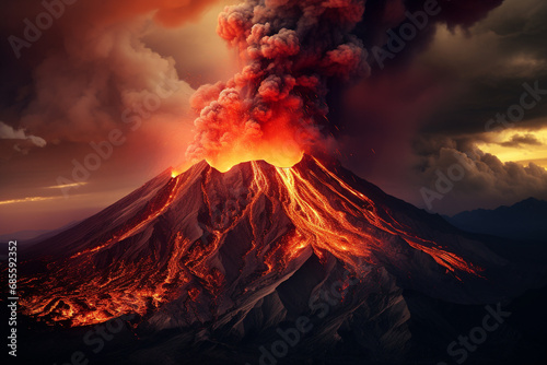 illustration of a volcanic eruption. natural disaster. Created with Generative AI