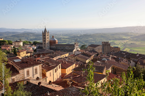 Massa Marittima old town and San Cerbone Duomo cathedral. Tuscany, Italy.