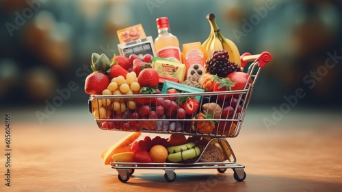 shopping basket full of supermarket groceries background wallpaper ai generated image