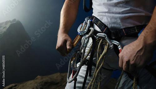 Detailed rock climber gear