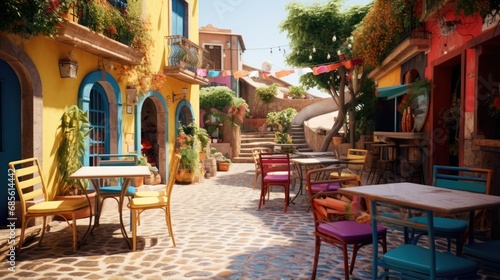 Famous colourful outdoor cafe in the most beautiful places