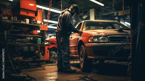 Auto mechanic working in a repair shop
