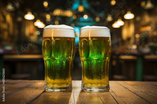 St Patrick's day concept - green beer with bokeh background
