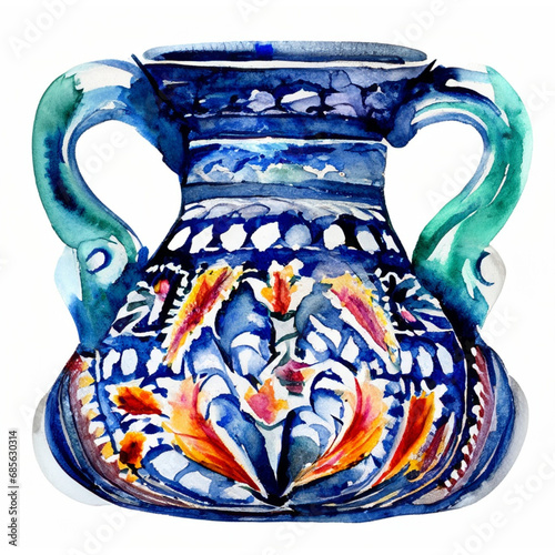 Tradycyjny niebieski wazon we wzory słowiańskie