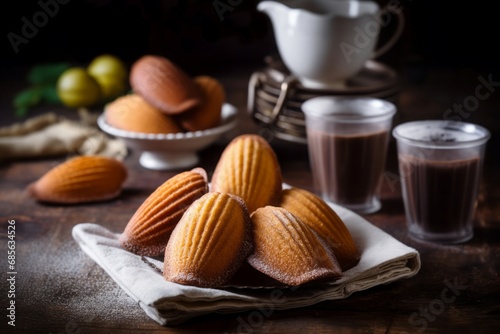 Madeleine petite French cakes. Delectable tasty sponge pastry dessert. Generate ai