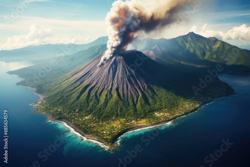 Aerial view of active volcano Bromo in East Java, Indonesia, Aerial view of Gamalama Volcano on Ternate, Indonesia, AI Generated
