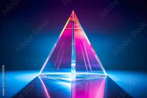 Crystal prism refracting purple and blue light, futuristic background
