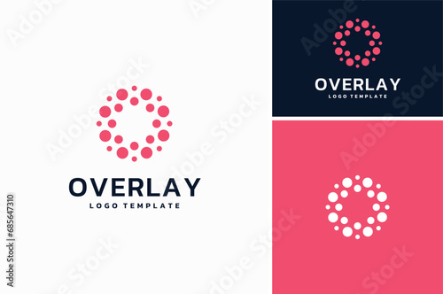 Circular Round Laurel Wreath with Dots Halftone or Bubbles pattern Initial Letter O logo design