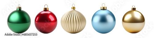 Assorted Christmas baubles in festive colors isolated on white, perfect for holiday themes