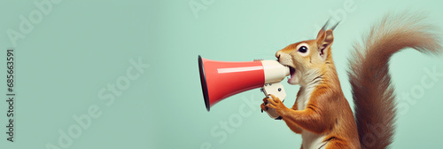 A squirrel with a megaphone making an announcement