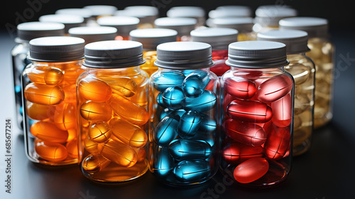 Prescription Clarity: Medicine Pills in Glass Containers