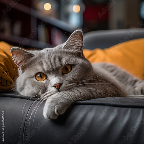 Grey Cat Laying On Couch Art Print