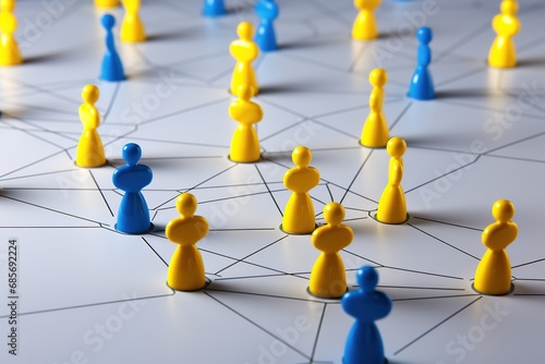 Netzwerk Illustration - Vernetzung von Menschen über Social Media. Beziehungen und Verknüpfungen untereinander im Netz. Symbolisch für die Kommunikation im Netzwerk.