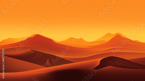 Captivating Desert Sunset: Majestic Dunes and Mountain Landscape in Tranquil Beauty, Perfect for Travel and Adventure Exploration