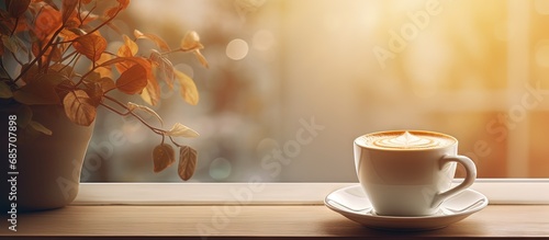 Caffe latte by the window Copy space image Place for adding text or design