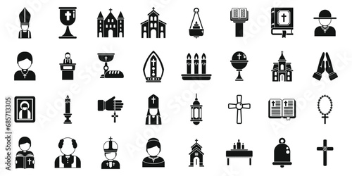 Chaplain icons set simple vector. Muslim ramadan namaz. Pray arab