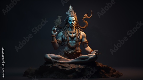 Shiva in a meditative pose, reflecting the balance between asceticism and cosmic energy.