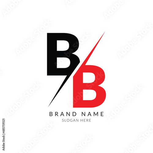 bb black red letter logo template design.