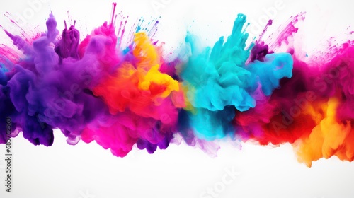 Paint Holi, colorful rainbow Holi paint splashes on isolated white background, explosion of colored powder. abstract background.