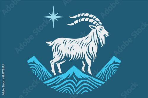 Mountain goat. Simple vector illustration, logo, emblem, engraving