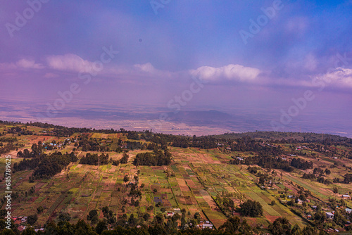 Kenyan Landscapes Mountain panorama hills sky countryside rural escarpments great rift valley view point at Nakuru Nairobi Highway in Kenya East Africa valleys