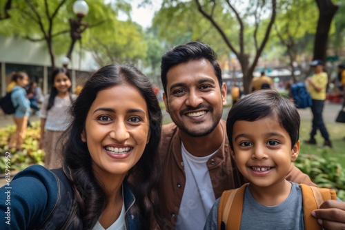 indian families enjoy day outdoors at a city park with a picnic