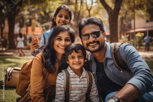 indian families enjoy day outdoors at a city park with a picnic