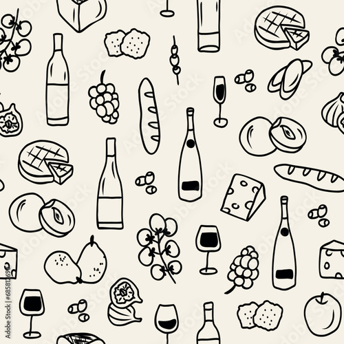  Doodle wine tasting elements seamless pattern